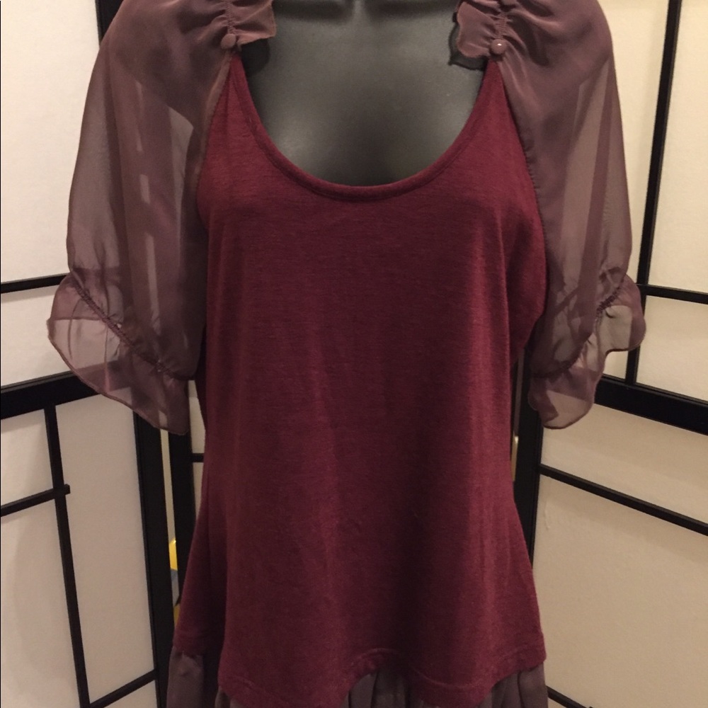 Short sleeve Burgundy boutique blouse